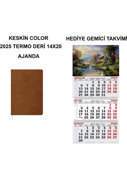 Keskin 2025-14*20 Günlük Termo Deri Ajanda-Kahverengi (Gemici Takvimi Hediyeli)