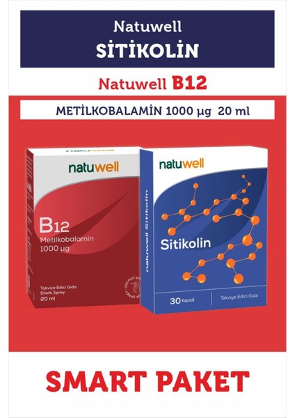 Smart Paket ''Sitikolin 250 mg 30 Kapsül + B12 Metilkobalamin 1000 Mcg Dilaltı Sprey 20 ml