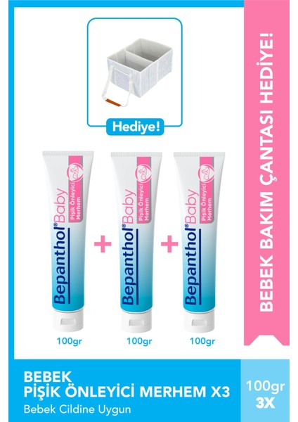 Baby Pişik Önleyici Merhem 100G X3 + Bebek Bakım Çantası Hediyeli