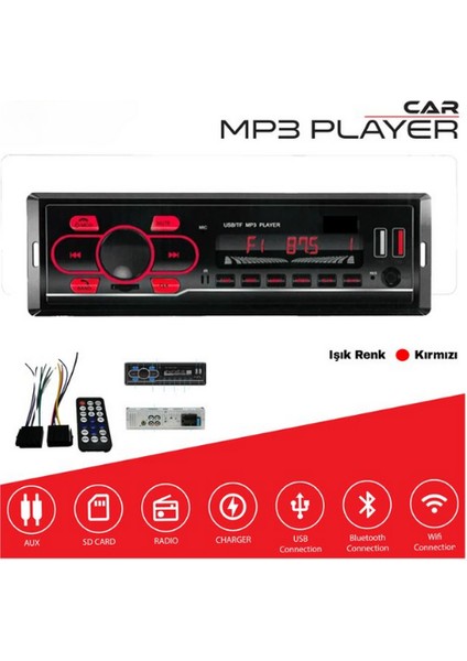 Teyp Çift USB Li - Bluetooth -Wıfı- Sdcard-Mp3 Player Kırmızı Carub BR2749951