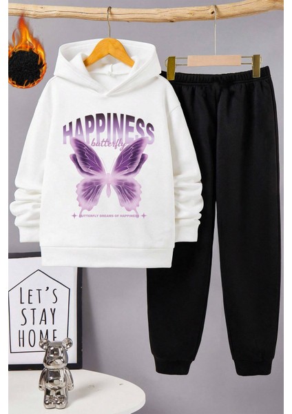 Uygun Tarz Happiness Baskılı Erkek - Kız Rahat Eşofman Takımı