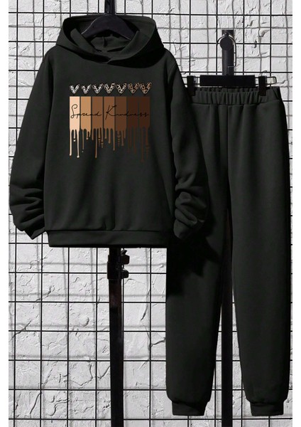 Uygun Tarz Leopar Kalp Baskılı Erkek - Kız Rahat Eşofman Takımı