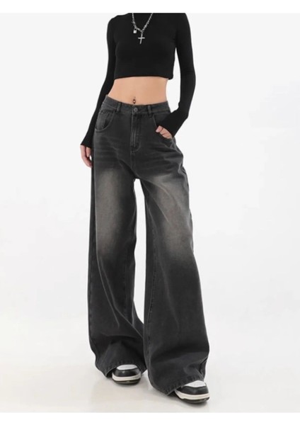 Y2K Siyah Yıkamalı Baggy Jean Bol Paça Pantolon