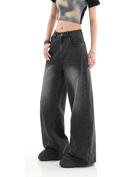 Y2K Siyah Yıkamalı Baggy Jean Bol Paça Pantolon