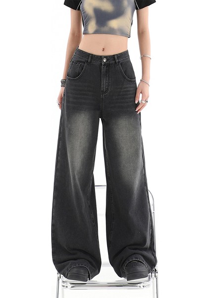 Y2K Siyah Yıkamalı Baggy Jean Bol Paça Pantolon