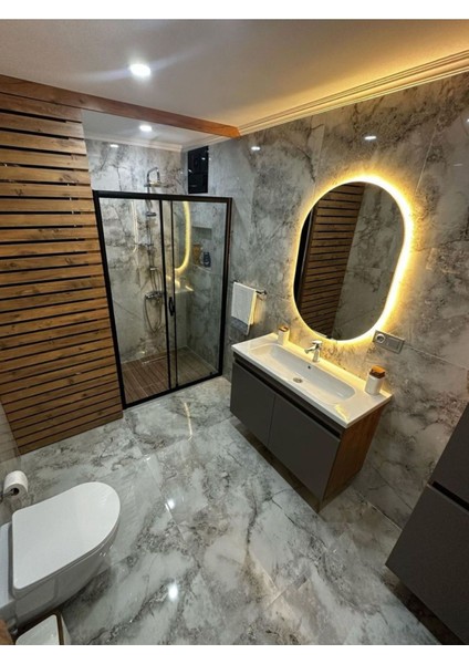 Ledli Banyo Aynası / Asimetrik Işıklı Duvar Aynası / Asimetrik Ayna / Banyo Aynası / Düzensiz Ayna indirimleri