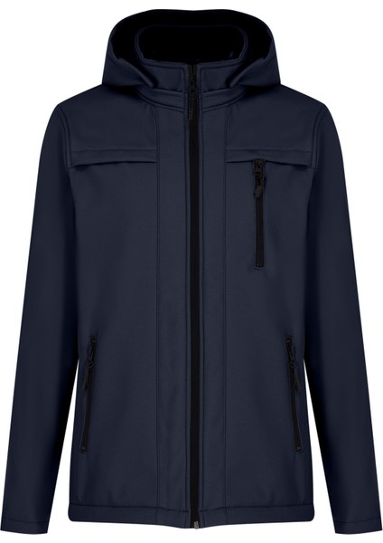 Lacivert Erkek %100 Su Geçirmez Içi Polarlı Iç Çepli Çıkartılabilir Kapüşonlu Softshell Mont&kaban