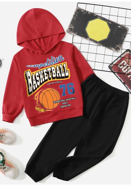 Uygun Tarz Basketball Baskılı Çocuk Rahat Eşofman Takımı