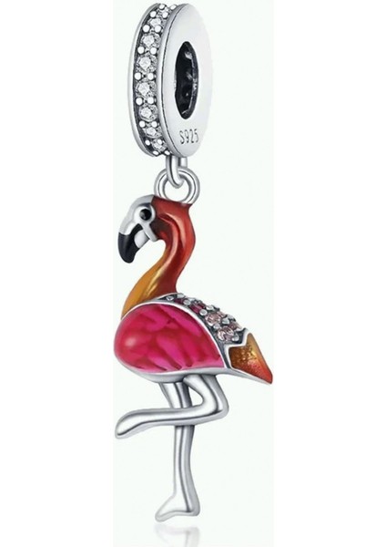 Kırmızı Kırmızı Flamingo Gümüş Charm - NUR-CM00373