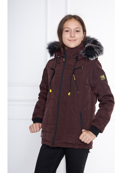 Bordo Kız Çocuk Su ve Rüzgar Geçirmez Çıkartılabilir Kapüşonlu Kapitone Mont&kaban indirimleri