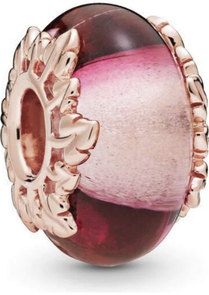 Pembe Murano Camı ve Yaprak Gümüş Charm - NUR-CM00405