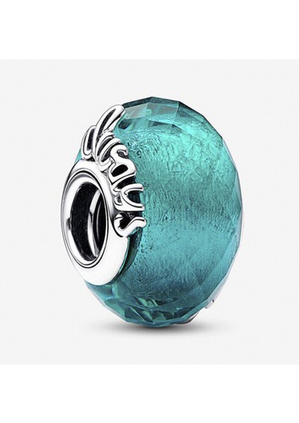 Folyolu Fasetli Yeşil Murano Camlı Gümüş Charm - NUR-CM00354