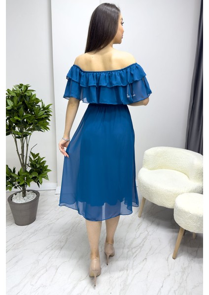 Madonna Carmen Fırfır Yaka Büyük Beden Şifon Elbise Gül Kurusu, Siyah, Beyaz,Saks, Yeşil, Kırmızı, Pembe, Bebe Mavi, Mor, Sarı fırsatları