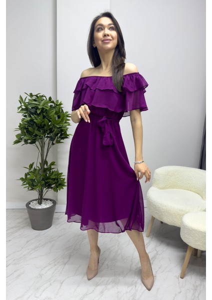 Madonna Carmen Fırfır Yaka Büyük Beden Şifon Elbise Gül Kurusu, Siyah, Beyaz,Saks, Yeşil, Kırmızı, Pembe, Bebe Mavi, Mor, Sarı fiyatları