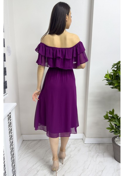 Madonna Carmen Fırfır Yaka Büyük Beden Şifon Elbise Gül Kurusu, Siyah, Beyaz,Saks, Yeşil, Kırmızı, Pembe, Bebe Mavi, Mor, Sarı fırsatları
