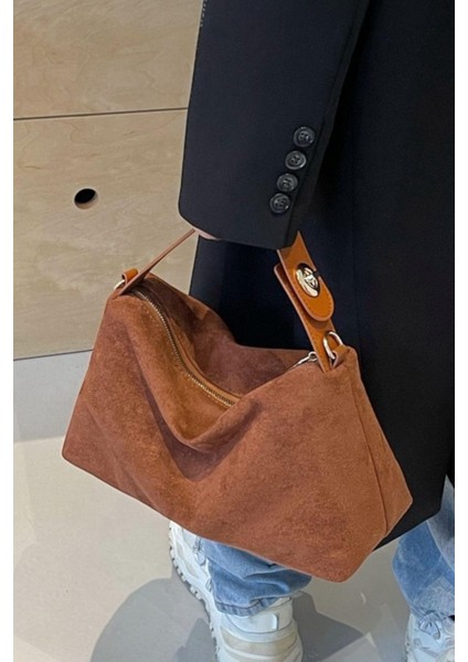 Ithal Taba Renk Süet El ve Omuz Çantası