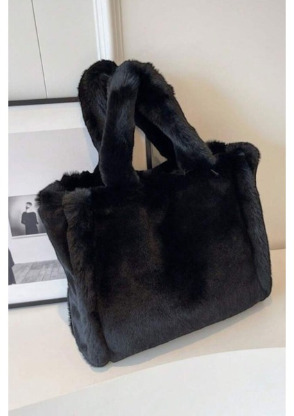 Peluş Siyah Yumuşak Dokulu Tote Omuz Çantası fiyatları