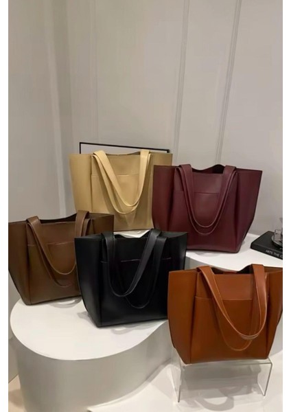 Kadın Cherry Tote Büyük Boy Fermuarlı Kadın Omuz Çantası