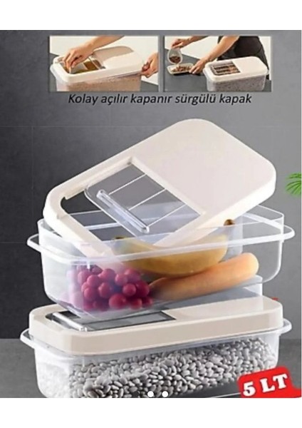 5 Litre Kayar Sürgülü Kapaklı Çok Amaçlı Tahıl Mama Bakliyat Un Erzak Saklama Kabı (2 Adet) fiyatları