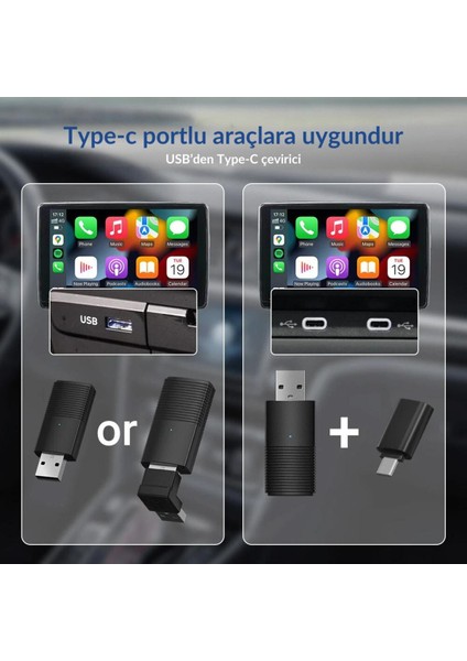 Araç Içi 2in1 Android ve Apple Cihazlar Için Kablosuz Android Auto ve Carplay Adaptörü