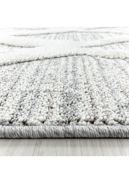 Yuvarlak Modern Iskandinav Yumuşak Bukle Kabartmalı Kare Desenli Halı Gri Oturma-Salon Mutfak Halısı