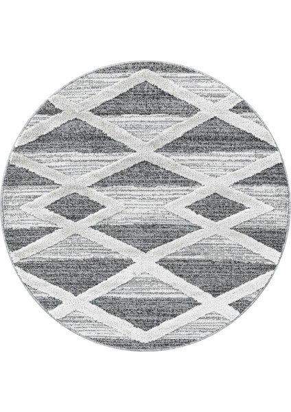 Yuvarlak Modern Iskandinav Bukle Kabartmalı 3D Baklava Desenli Halı Gri Oturma-Salon Mutfak Halı