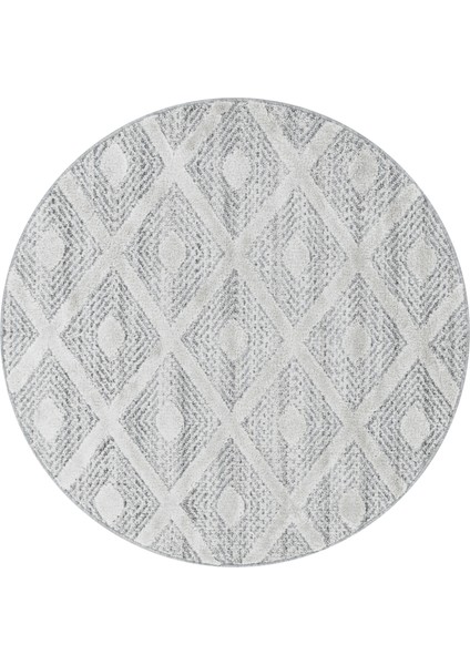 Yuvarlak Modern Iskandinav Yumuşak Bukle Kabartmalı 3D Kare Desenli Gri Oturma Oda Salon Mutfak Halı