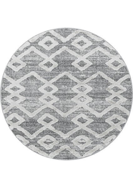 Yuvarlak Modern Iskandinav Yumuşak Bukle Kabartmalı 3D Inka Motif Halı Gri Oturma-Salon Mutfak Halı