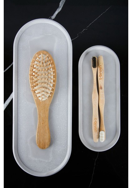 El Yapımı 2'li Beton Tepsi Sunumluk Organizer Düzenleyici Yağdanlık