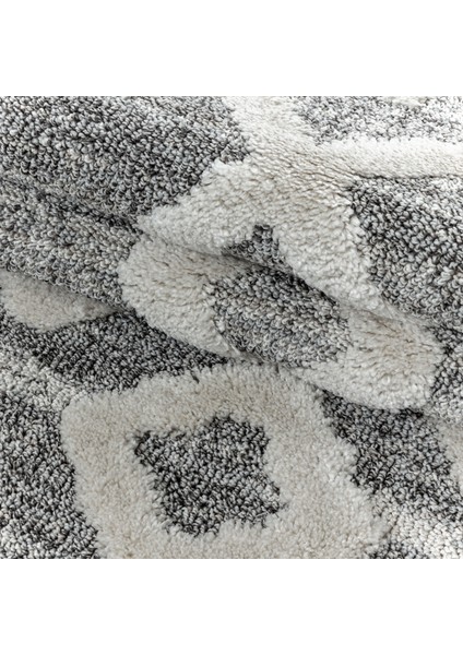 Yuvarlak Modern Iskandinav Yumuşak Bukle Kabartmalı 3D Inka Motif Halı Gri Oturma-Salon Mutfak Halı