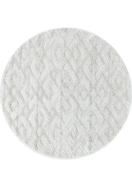 Yuvarlak Modern Iskandinav Yumuşak Bukle Kabartmalı 3D Labirent Desen Krem Oturma-Salon Mutfak Halı