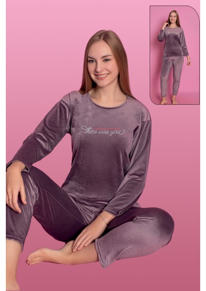 Kadife Kadın Pijama Takımı 25500-83 Mürdüm