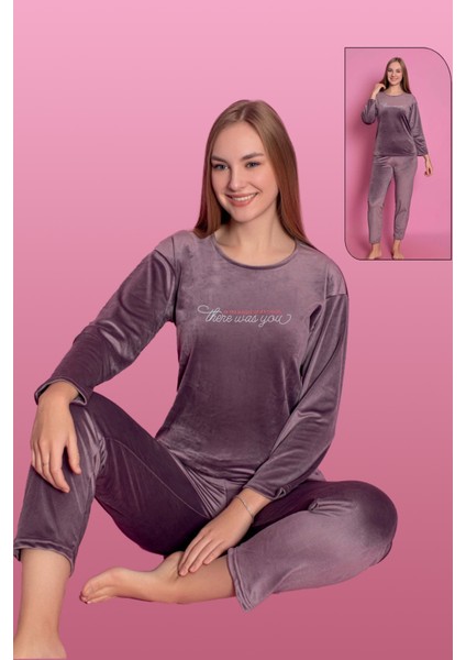 Kadife Kadın Pijama Takımı 25500-83 Mürdüm