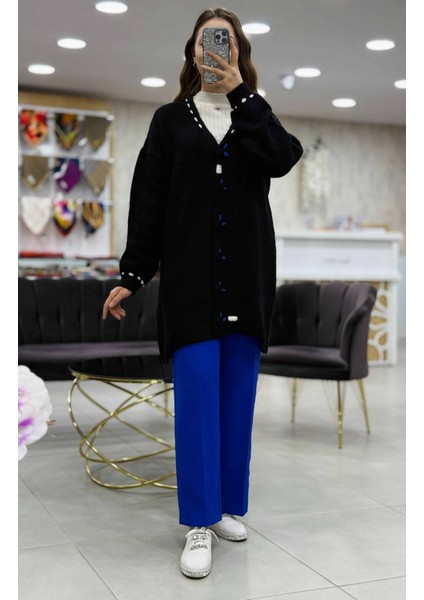 Oversize Şardonlu Elişili Hırka