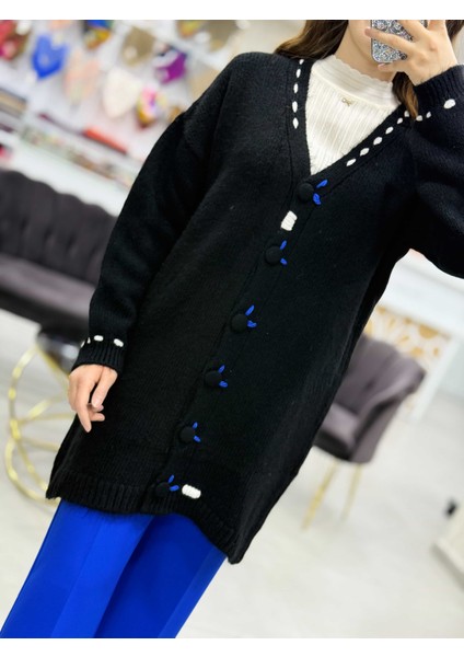 Oversize Şardonlu Elişili Hırka