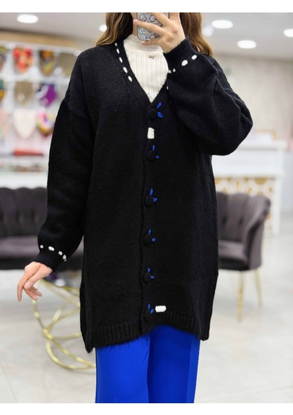 Oversize Şardonlu Elişili Hırka