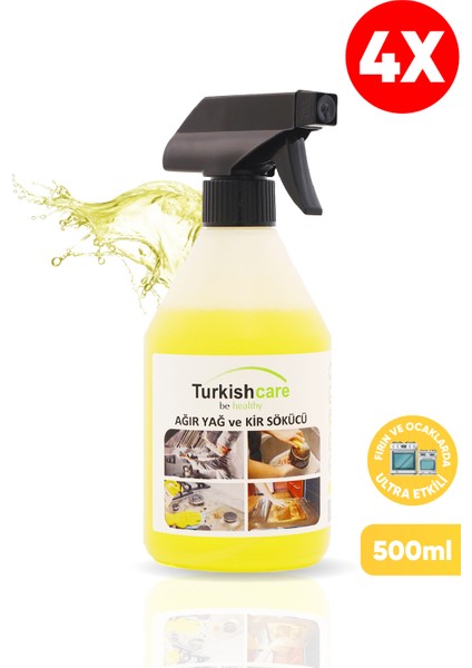 - Turkishcare Ağır Kir Yağ Sökücü, Fırın ve Izgara Temizleyici Sprey 500 ml 4'lü Paket