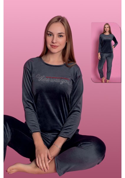 Kadife Kadın Pijama Takımı 25500-75 Antrasit