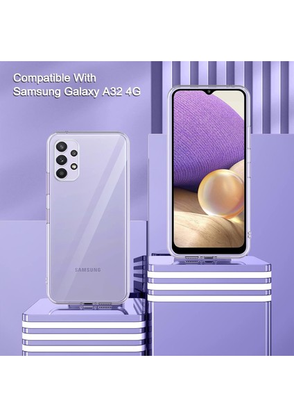 Samsung Galaxy A32 Şeffaf Silikon Kılıf + 2 Adet Cam Ekran Koruyucu Seti