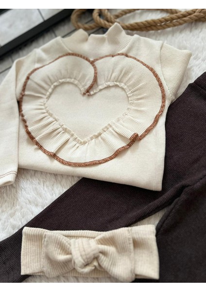 Çocuk Bebek Kalpli Bluz Tayt ve Bandana Seti fiyatları