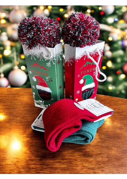 Fırat Fonem Christmas Yılbaşı Bere ve Çorap Seti 2 Çorap 2 Bere modelleri
