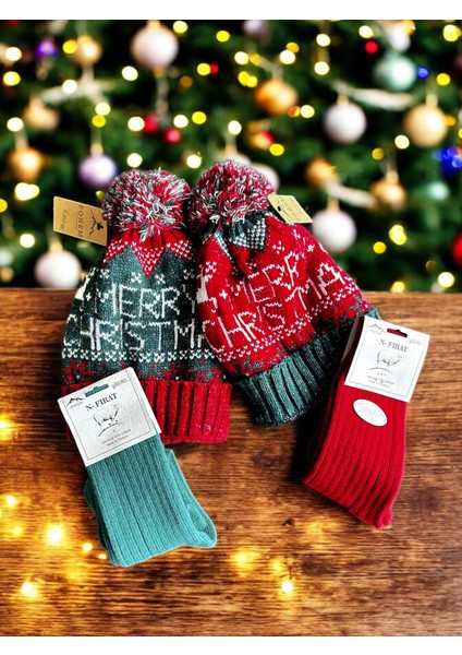 Fırat Fonem Christmas Yılbaşı Bere ve Çorap Seti 2 Çorap 2 Bere fırsatları
