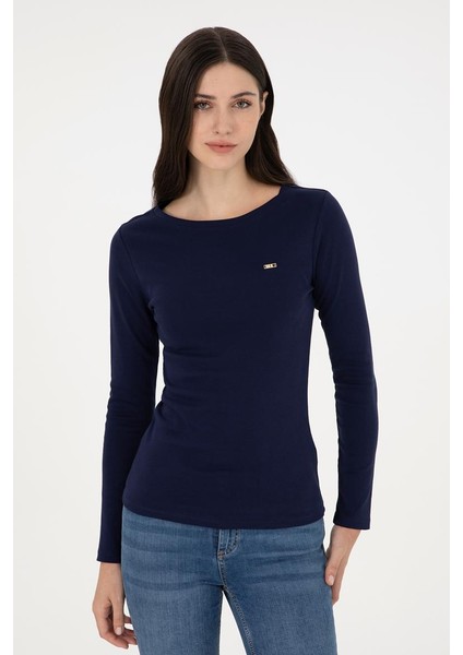 %100 Pamuk Bisiklet Yaka Kadın Sweatshirt