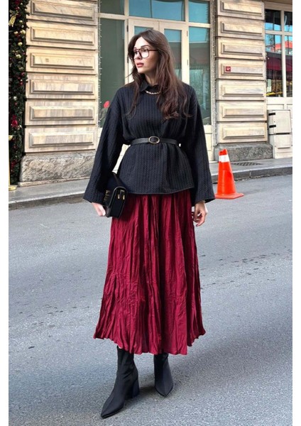 Bordo Kraşlı Bohem Etek modelleri