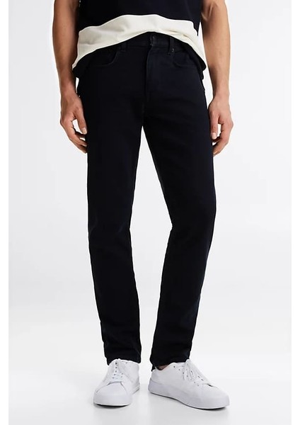 Erkek Denton Düz Paça Kot Pantolon - Lacivert