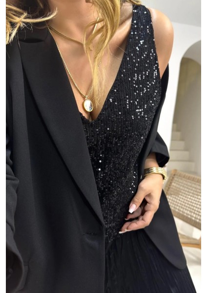 V Yaka Payetli Bluz Siyah fiyatları