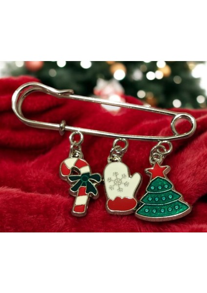 Yılbaşı Ağacı, Eldiven, Şeker Şeklindeki Iskoç Iğnesi Hediyelik Broş