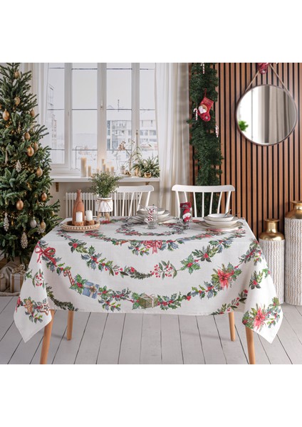 Premium Yılbaşı Circle Su Geçirmez Masa Örtüsü 140X180