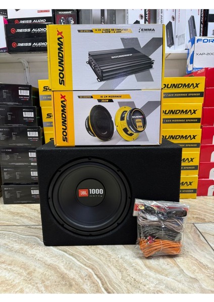 Paket Set Takım 30CM Bass 16CM Midrange Soundmax 4 Kanallı Anfi Kablo Seti