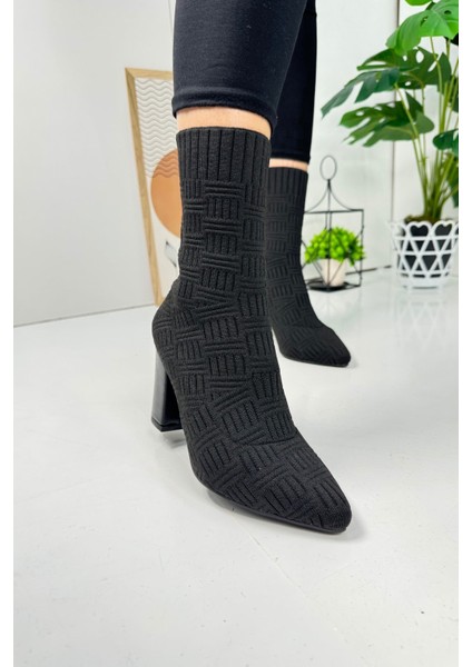 Günlük Kadın Bot Yüksek Kalın Topuklu Triko Esnek Sivri Burunlu Tırtıklı Taban Rahat Bootie 168 fiyatları